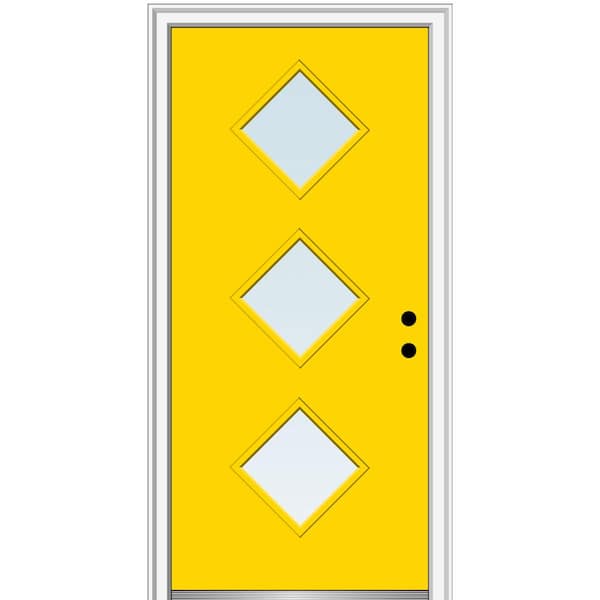MMI Door 32 in. x 80 in. Aveline Low-E Glass Left-Hand Inswing 3-Lite Clear Painted Steel Prehung Front Door
