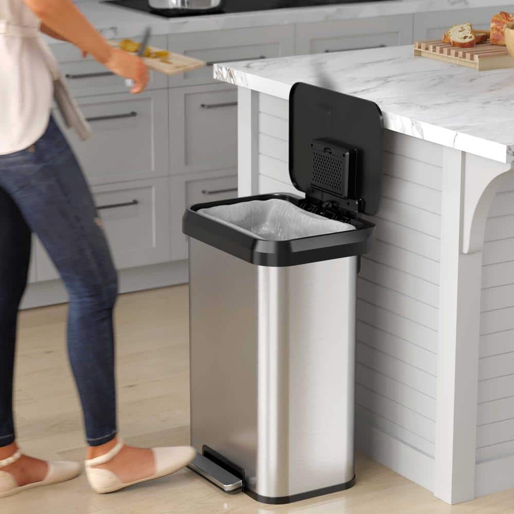 SoftStep 13.2 Gallon Stainless Steel Step Trash Can with Odor Filter