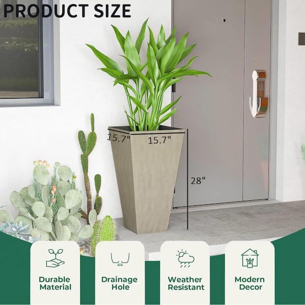 ESILOO 28 in. Tall Square Plastic Planters (Set of 3)-Outdoor/Indoor  Self-UV-Resistant and Eco-Friendly Gray ESDB0566 - The Home Depot