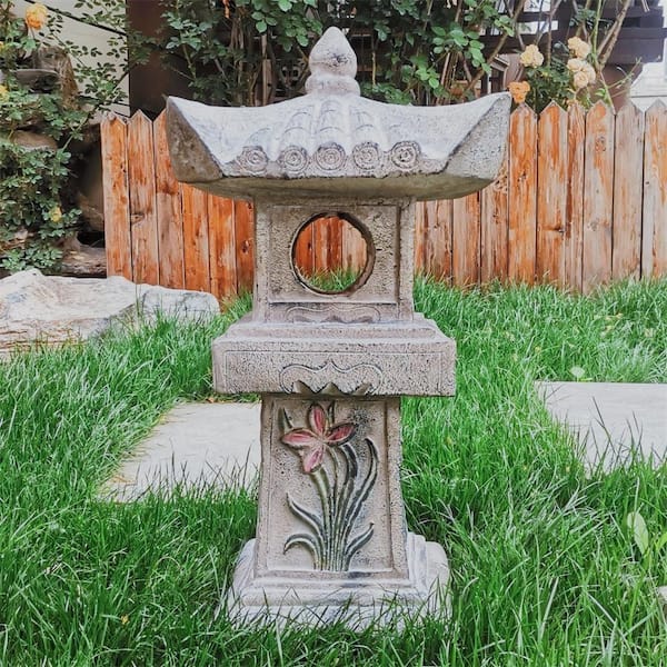Asian Orchid Pagoda Statue Miniature Tower Lantern Garden