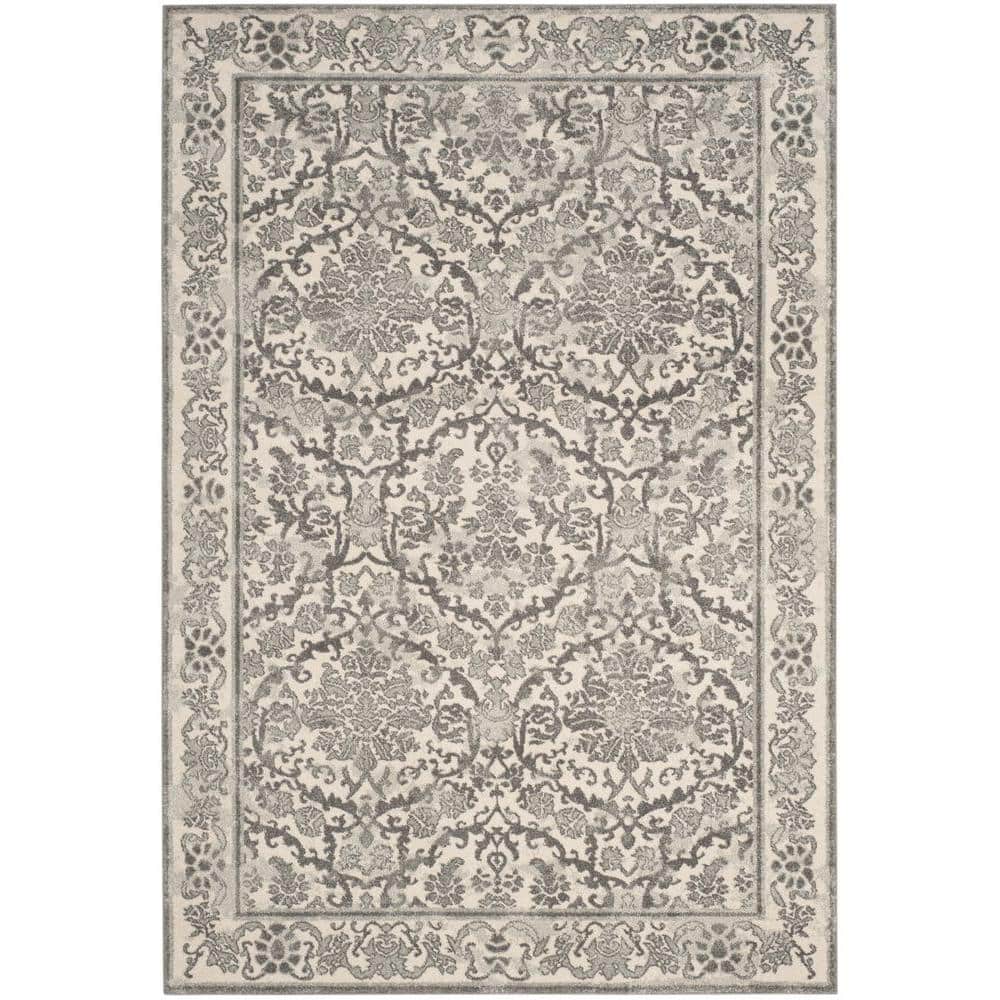 Ivory and Grey Hand-Knotted Synthetic Area Rug 6'7" x 9'