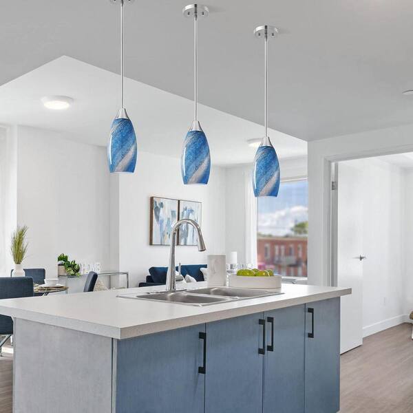 Blue Green Matte Blown Glass Pendant Light - Handcrafted Art Glass With Brushed Nickel Finish
