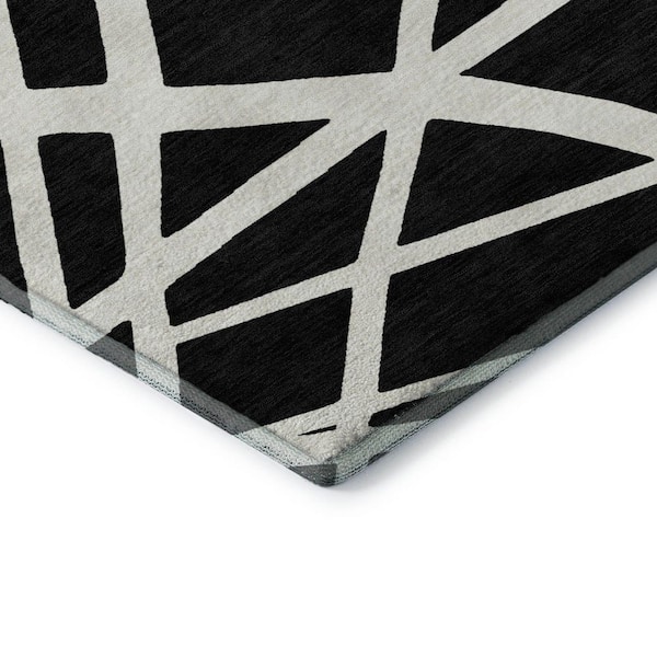 Mayfield Premium Machine Washable Abstract AMF1040 Black 3 ft. x 5 ft. Area Rug