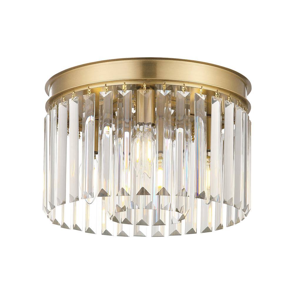 pasentel 12 in. 3Light Round Modern Gold Drum Flush Mount Ceiling