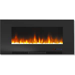 42 in. Wall-Mount Electric Fireplace in Black with Multi-Color Flames and Crystal Rock Display
