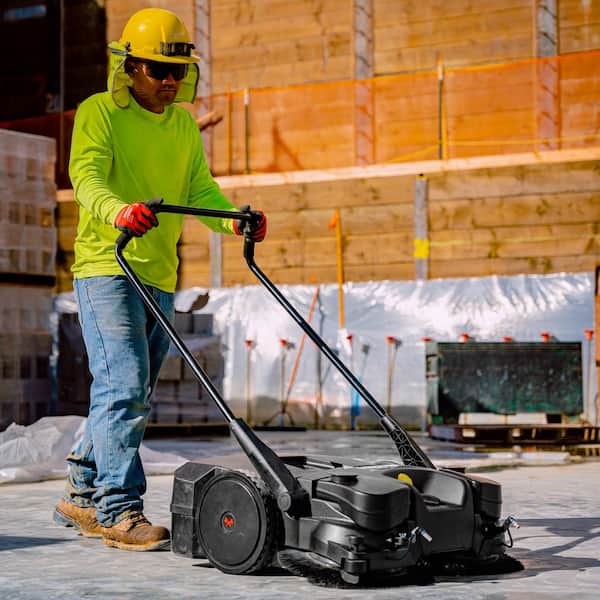 Commercial 30in. Cordless Battery-Powered Walk-Behind Electric Floor Sweeper w/Dust Suppression and 13.5 Gal. Debris Bin