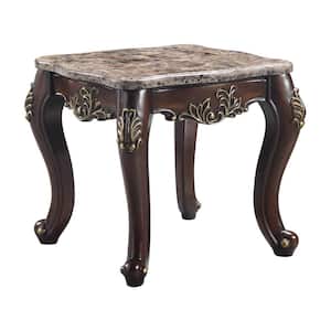 Ragnar 27 in. Cherry Rectangle Marble Top End Table