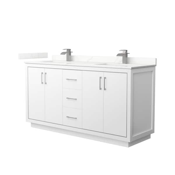 Wyndham Collection Icon 66 in. W x 22 in. D x 35 in. H Double Bath Vanity in White with Giotto Quartz Top