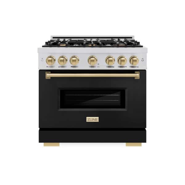 Classic 36 in. 6-Burner Dual Fuel Range with Convection Oven in Stainless Steel, Matte Black and Champagne Bronze