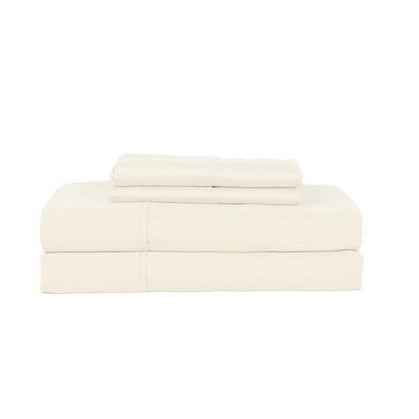 DEVONSHIRE COLLECTION OF NOTTINGHAM 4-Piece Ivory Solid 320 Thread Count Cotton Queen Sheet Set