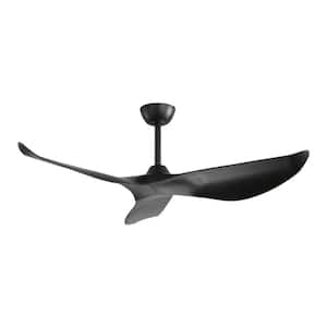 52 in. Indoor/Outdoor Modern Black Ceiling Fan without Light and 6 Speed Remote Control