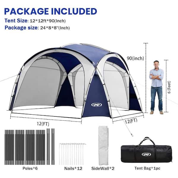 Blue Tent with Side Wall, Ground Pegs, and Stability Poles
