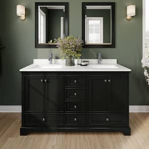 Deborah 60 in.W x 22 in.D Double Vanity in Dark Espressow/Cultured Marble Vanity Top in LightVein Carraraw/Basins&Mirror
