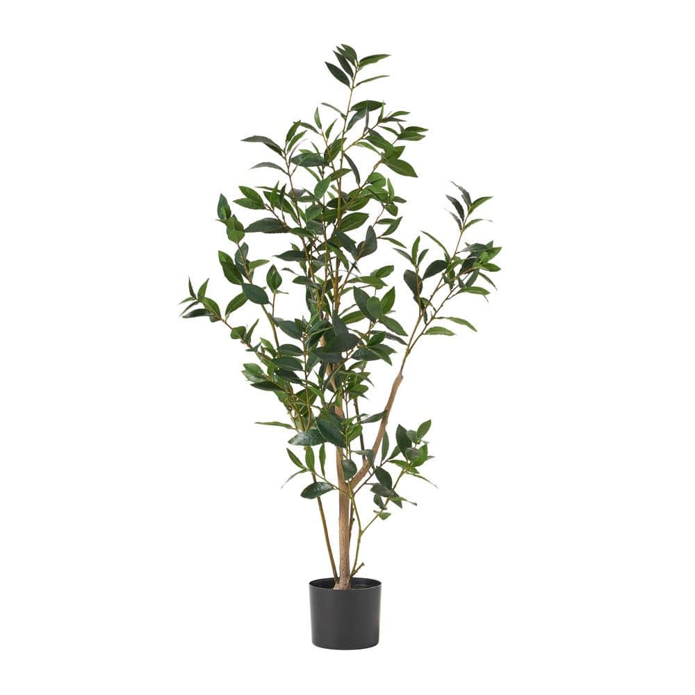 Realistic 4 ft. Artificial Laurel Tree in Pot, Faux Decorative Plant for In