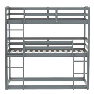 Harper & Bright Designs Gray Twin Size Triple Wood Bunk Bed SM000090AAE ...