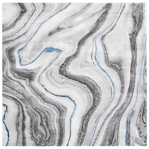 Craft Gray/Blue 9 ft. x 9 ft. Marbled Abstract Square Area Rug