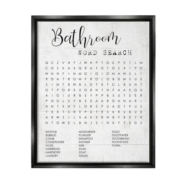 The Stupell Home Decor Collection Bathroom Word Search Fun Family Word Design by Daphne Polselli Floater Frame Typography Wall Art Print 31 in. x 25 in.