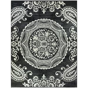 Armitage Charcoal 2 ft. x 5 ft. Medallion Indoor/Outdoor Area Rug