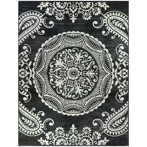 BALTA Armitage Charcoal 2 ft. x 5 ft. Medallion Indoor/Outdoor Area Rug