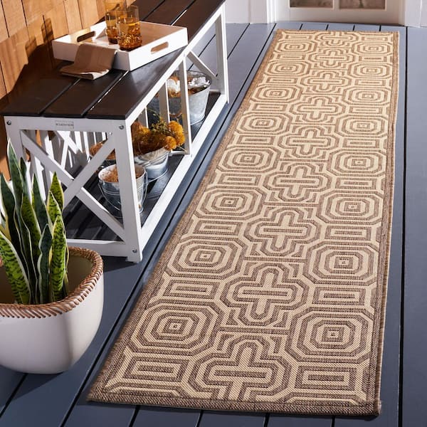 Courtyard Brown/Natural 2 ft. x 7 ft. Border Indoor/Outdoor Patio  Runner Rug