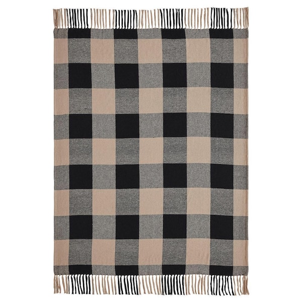 Black Check Country Black Natural Prim Checkered Woven 50 in. x 60 in. Cotton Blend Throw Blanket