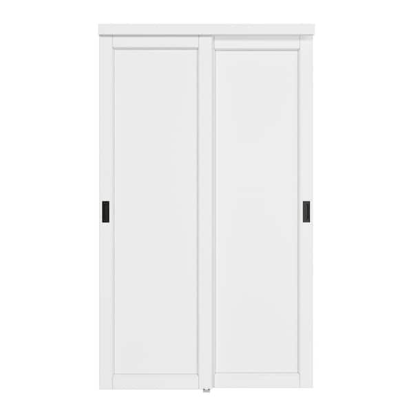 48 in. x 80 in. Classic 1 Panel Solid Core White Primed MDF Sliding Door Smooth Blank Pattern with Hardware Kit