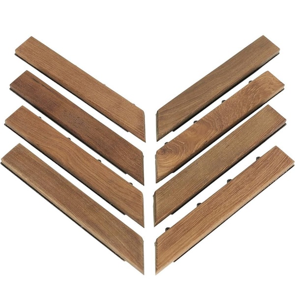 1.15ft. x 4.7inch. Acacia Wood Interlocking Deck Tile Corner Edges (4 pcs loop corner trims and 4 pcs peg corner trims)