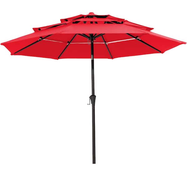 JEAREY 3-Tier 9 ft. Steel Crank Lift Market Patio Umbrella in Red