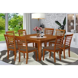 9-Piece Square Saddle Brown Finish Solid Wood Top Dining Table with 8-Chairs with Lattice Back