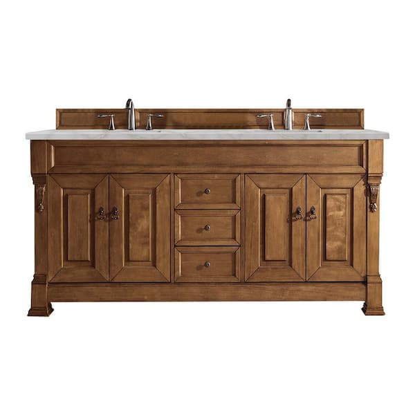 James Martin Vanities Brookfield 72.0 in. W x 23.5 in. D x 34.3 in. H Double Bath Vanity in Country Oak with Victorian Silver Quartz Top