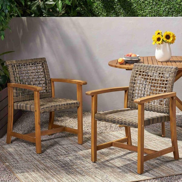 Miscool Anky Natural Stained Rattan and Wood Frame Outdoor Lounge Chair (Set of 2)