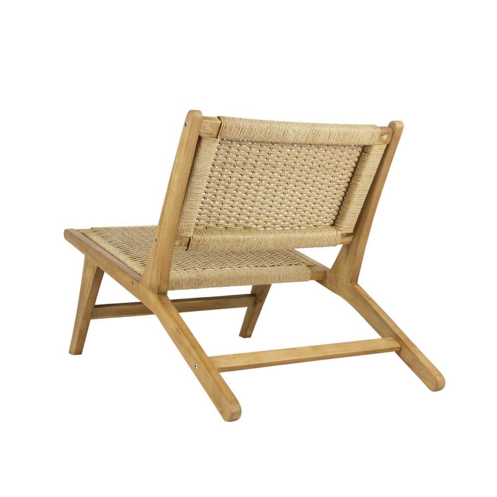 Parker Mid-Century Brown Teak Wood Woven Armless Lounge Chair