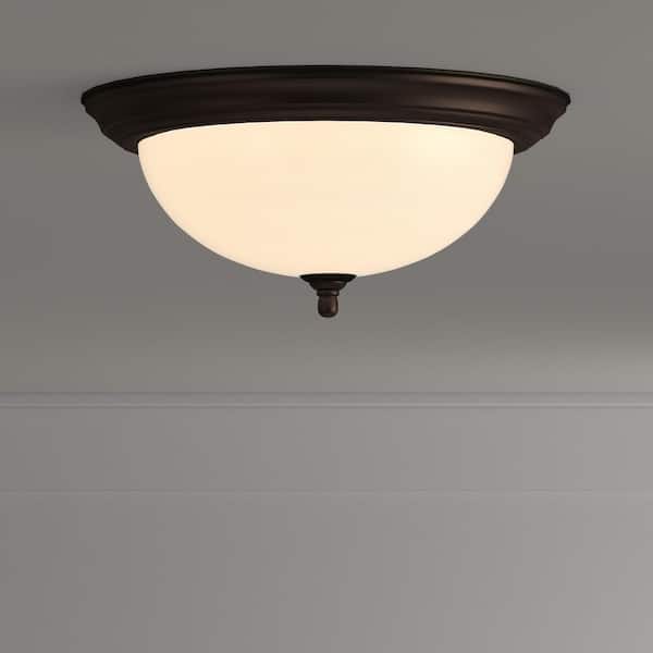 15.25 in. 3-Light Antique Bronze Flush Mount with Alabaster Glass