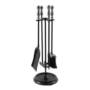 24 in. Tall 5-Piece Black and Polished Pewter Bolton Mini Fireplace Tool Set