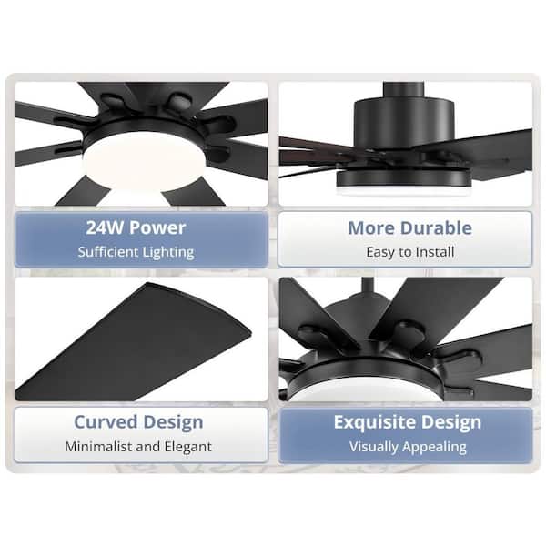 72 in. Large Indoor/Outdoor Black Modern Ceiling Fans with Lights and Remote, Reversible Quiet DC Motor for Living Room