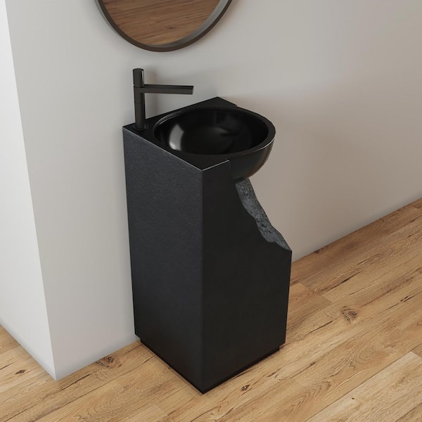 15.5 in. Composite Stone Solid Surface Pedestal Combo Bathroom Sink in Black
