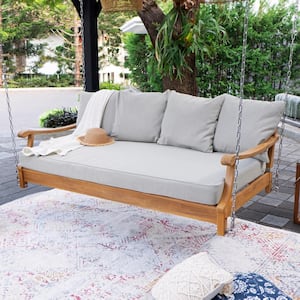 Robin Teak Outdoor Porch Swing Daybed With Oyster Cushion