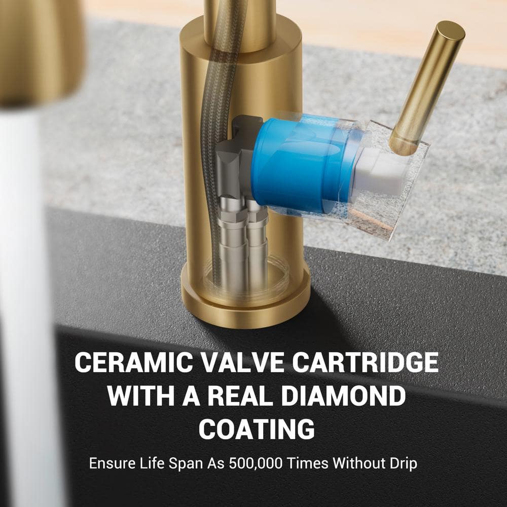 Brushed Gold Stainless Steel Pull Down Kitchen Faucet with Soap Dispenser