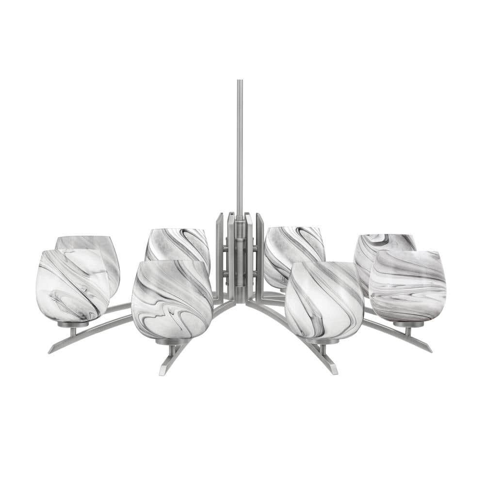 Siena 8-Light Graphite Chandelier, Round Chandelier with Onyx Swirl Glass S