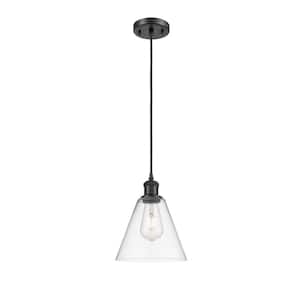 Berkshire 1-Light Matte Black Clear Shaded Pendant Light with Clear Glass Shade
