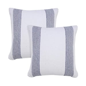 Cabana Blue White Striped Hand-Woven 20 in. x 20 in. Indoor Throw Pillow Set of 2