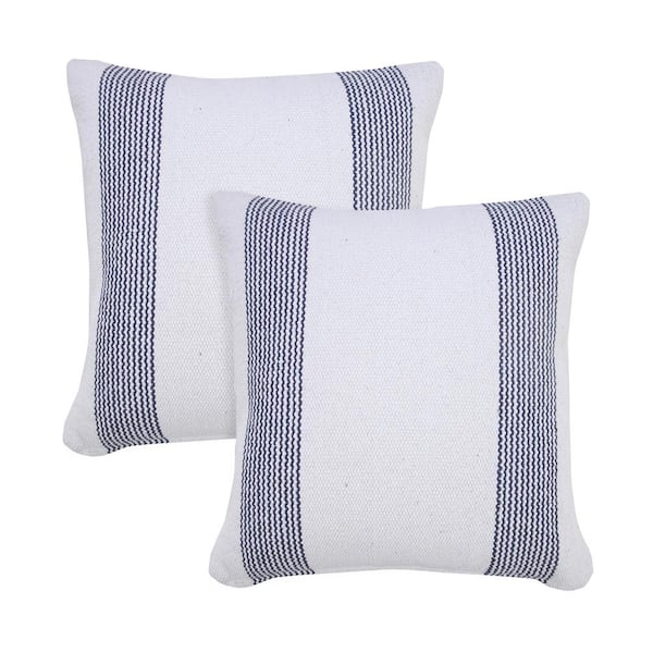 LR Home Cabana Blue White Striped Hand-Woven 20 in. x 20 in. Indoor Throw Pillow Set of 2