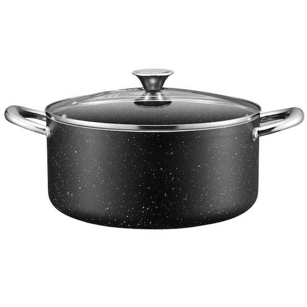 Large 10 Quartz Nonstick Stock Pot with Glass Lid, Granite Coating, Oven Safe up to 450°F, Compatible with All Stovetops