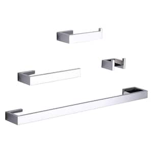4-Piece Square Wall Mounted Bathroom Hardware Set in Chrome