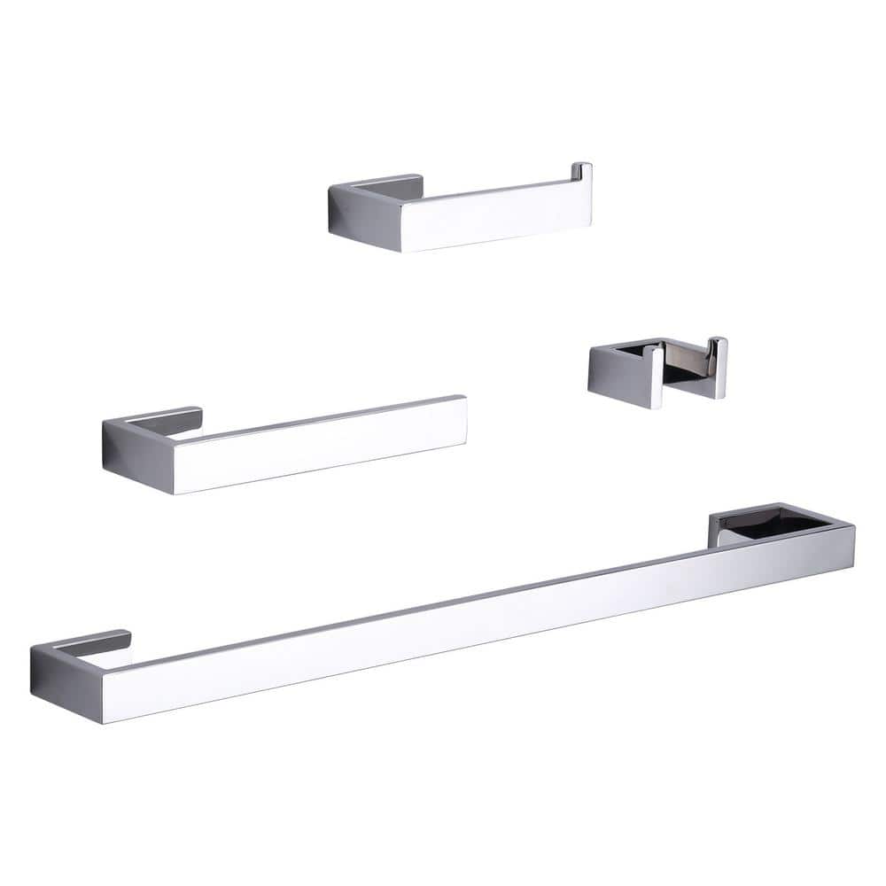 4-Piece Square Wall Mount Bath Hardware Set with Towel Bar, Towel Rack, Toilet Paper Holder and Hook in Polished Chrome price history on PriceWatchPro