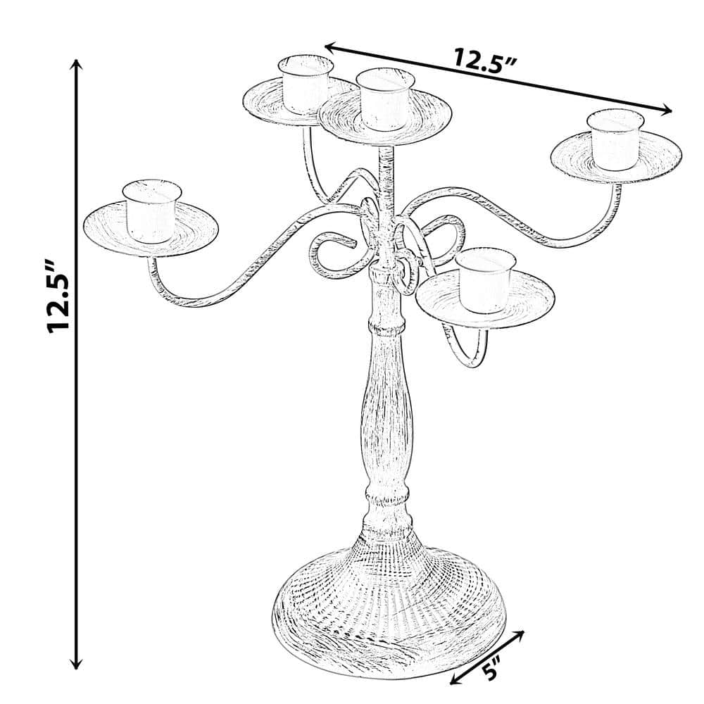 Vintage Distressed 5-Arm Metal Candelabra in Antique Finish