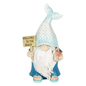 Mermaid Tail Hat with Welcome to the Beach Sign, 5 x 4 x 8.5 in. Gnome Garden Statue