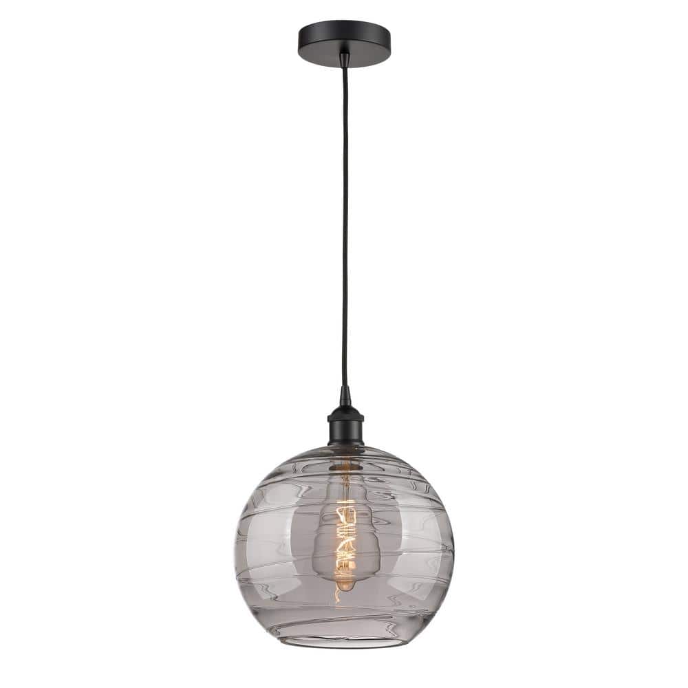 Athens Deco Swirl Matte Black Mini Pendant Light with Glass Shade