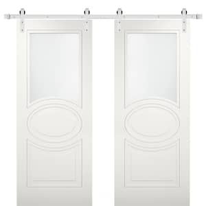 36 in. x 80 in. White Finished MDF Sliding Door with Double Barn Stainless Hardware