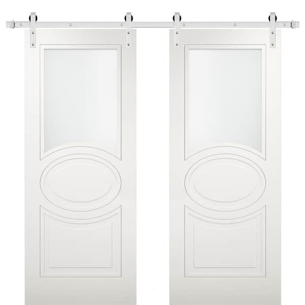 VDOMDOORS 48 in. x 96 in. White Finished MDF Sliding Door with Double Barn Stainless Hardware